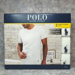 Polo Ralph Lauren Men's Small Classic Fit White Crew Neck Cotton T Shirts 3 Pack